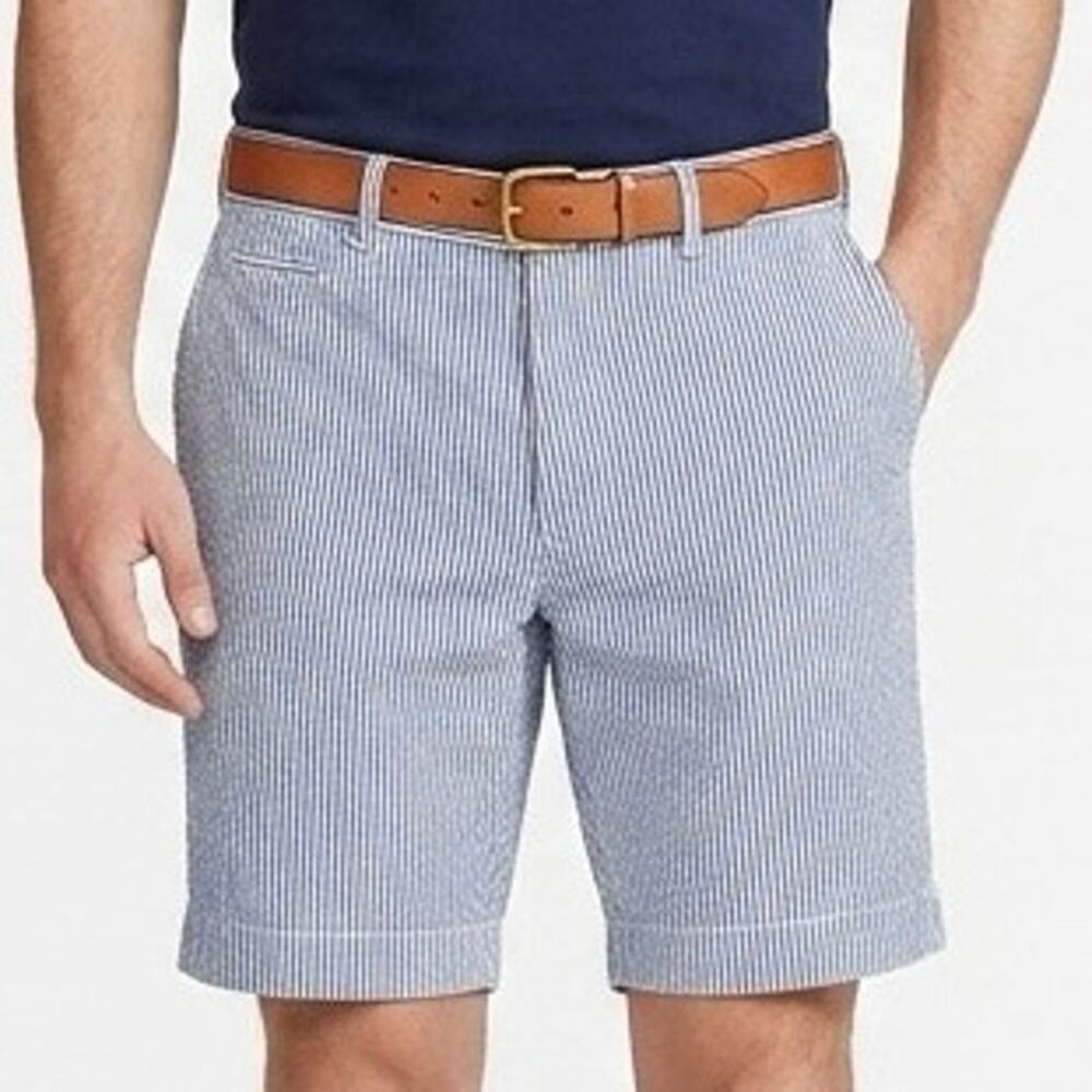 Polo Ralph Lauren Suffield Seersucker Shorts Blue White Stripe Preppy Size 36